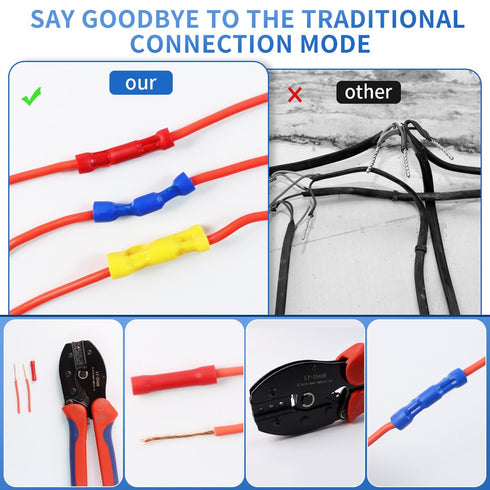Butt Splice Crimp Connectors Kit, 120Pcs Assorted Insulated Electrical Connectors with Storage Box