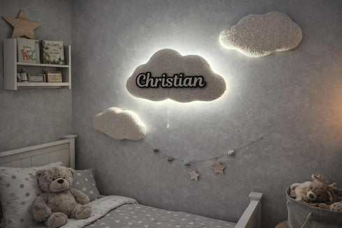 UkrWood Accessories Personalized Cloud Wall Lamp for Baby Nursery, Battery-Operated Hanging Night Lights for Bedroom