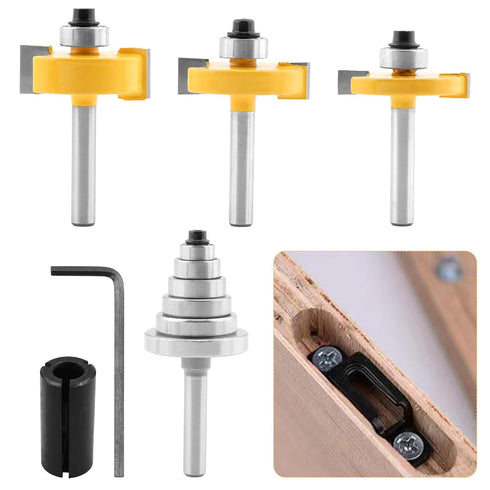 Frandilo 1/4 Inch Set, 3 6 Set (1/16", 1/8", 3/16", 1/4", 5/16", 3/8" 1/4" 1/2" Shank Rabbet Router Bit PCS Rabbeting