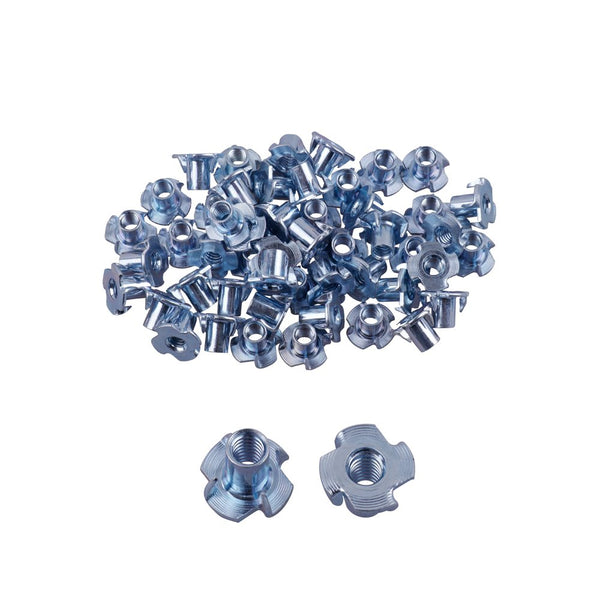 Eowpower 50 Pieces 4 Pronged Zinc Plated Tee T-Nut, 1/4"-20 x 7/16 inch