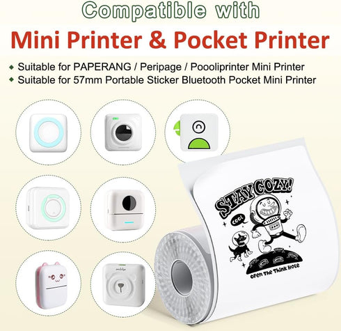 6 57mm 30mm, 6 Packs Color Mini Printer Sticker Thermal Printer with Rolls of PaperCan be Used to Print Photos