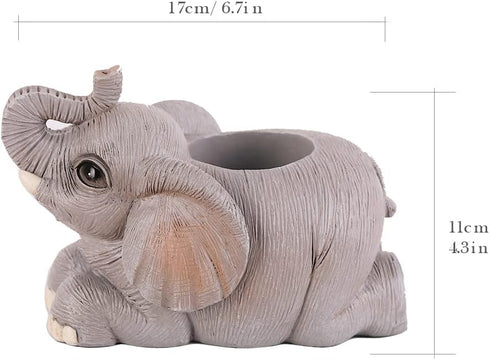 Elephant Pen Pencil Holder, Cute Desk Organizer Animal Ornament, Makeup Brush Holder for Home Office