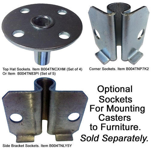 Broad Brimmed Top Hat Caster Socket for 7/16-inch Caster Stem, Set of Four (Piano)