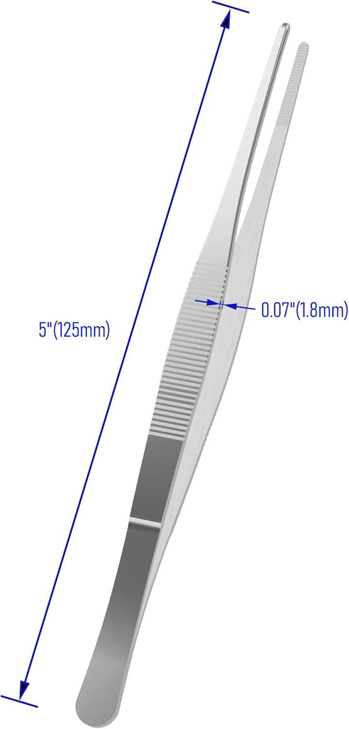 2 PCS 5 Inch Stainless Steel Tweezers, with Straight Round Blunt Serrated Tip, 0.07 Inch Thickness Stainless Steel, Multipurpose Daily Garden Home Lab Craft Repairing Tool