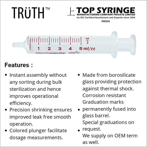 Truth Laboratory Glass Syringe, 5ml Glass Tip (01-08-01-05)