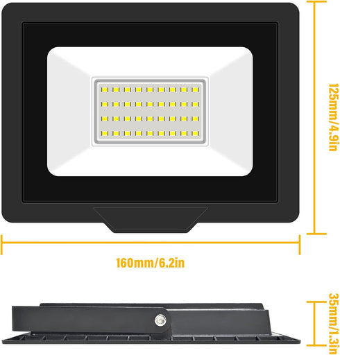 RIGIDON 30W LED Flood Light Outdoor, 3000LM Super Bright Security Lights, 6000K Daylight White, IP66 Waterproof for