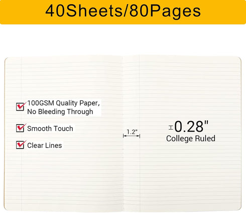 EUSOAR College Ruled Notebooks, 3 Pack A4 11" x 8-1/2", 40 Sheets/80 Pages, 100gsm Thick Paper, Bulk Journal for School
