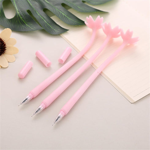 YYaaloa 12pcs Cute Pink Flower Gel Ink Pens, 0.5 mm Black Ink Fun Kawaii Bulk for Kids Office School Supplies