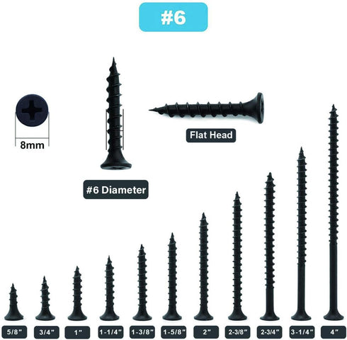 #6 x 2" Wood Screw, 100 PCS Black Phosphate Coated Stainless Flat Truss Head Fast Self Tapping Screws