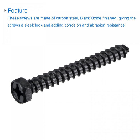 uxcell Hex Lag Screws 1/4" x 2" Carbon Steel Phillips Head, 25pcs Self-Tapping Bolts for Deck Building
