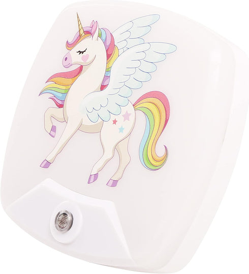 Omeet 2 Pack - Cartoon Unicorn LED Plug-in Night Light for Kids - Wall Lamp Take Good Care Children Sleep Light Sensor