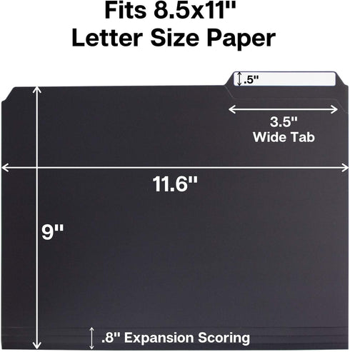 Dunwell Plastic Black 3-Tab Folders, 12 Pack Sturdy File Folders for 8.5x11 Documents