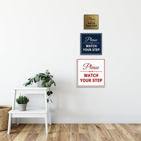 Signs ByLITA Square Classy Please Watch Your Step Sign, Safety Sign with Easy Installation, Medium 1 Pack