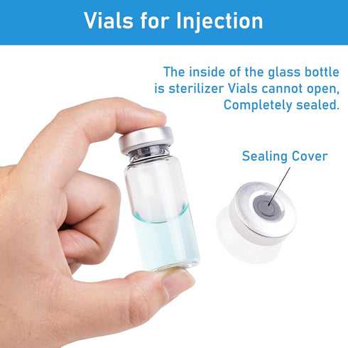 10ml Glass Vials for Injection, with Self Healing Injection Port, Transparent Sealed, Empty Vials for Injection (50,