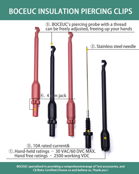 4mm Test Probes, Wire Piercing Probe Kit for Banana Extended Test Cable Automotive Diagnostic Car Test Tool