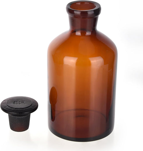 500ml Borosilicate Glass Reagent Bottle, Narrow Mouth with Standard Ground Glass Stopper for Labs (16oz, Amber)