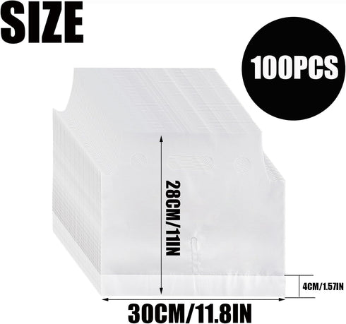 Ntwoiee 100 Pack Packaging (11.8x11 inches) Clear Handle Drink Drinking Poly Plastic Bags,Drink Carriers for Delivery