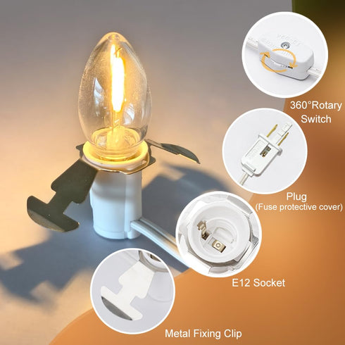 NETEHA 2 Pack 6Ft C7 Bulbs, E12 White Accessory Cord with LED Socket Lamp Cord with On/Off Switch for Christmas Village