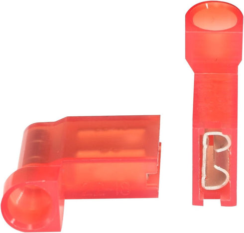 XHF 100 Pcs 90 Degree Flag Shaped Right Angle Spade Connectors, 22-18 AWG Fully Insulated Quick Crimp Red