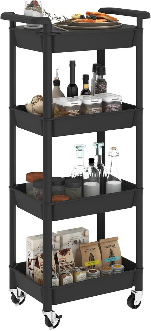 STEEHOOM 4 Tier Rolling Cart with Handle, Utility Cart with Table Top