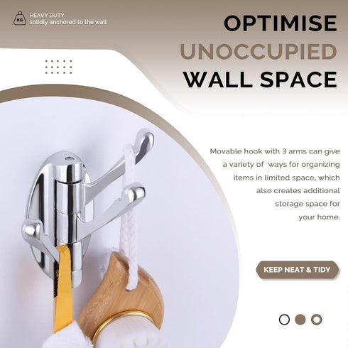 Angle Simple Towel Hook Chrome 2 PCS, Metal Swivel Folding Bathroom Hook, Heavy Duty Clothes Robe Holder for Wall Mount