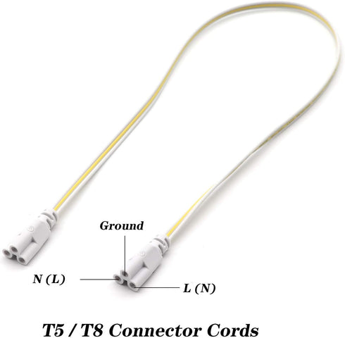 T5 T8 Extension Cords, 2ft 3-Prong Connector Cord for LED Tube Light, Pack of 2