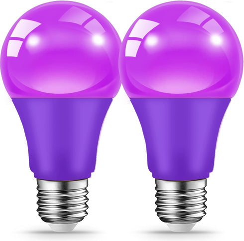 Purple Light Bulbs for Outdoor Porch - 9W E26 Base LED Bulb for Halloween, Christmas, Wedding, Party, 2-Pack