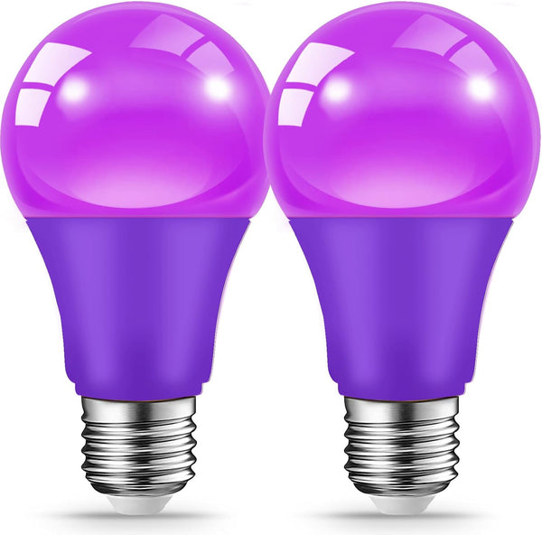 Purple Light Bulbs for Outdoor Porch - 9W E26 Base LED Bulb for Halloween, Christmas, Wedding, Party, 2-Pack
