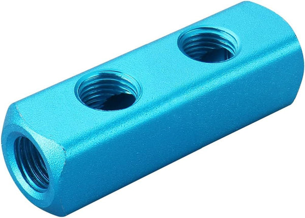 Baomain 2-Way Aluminum Air Manifold Block, 5-Port, 1/4" PT Threaded for Pneumatic Systems
