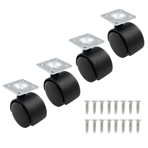 4pcs 1.5 Inch Black Nylon Swivel Caster Wheels, Heavy Duty Replacement for Furniture and Cabinets
