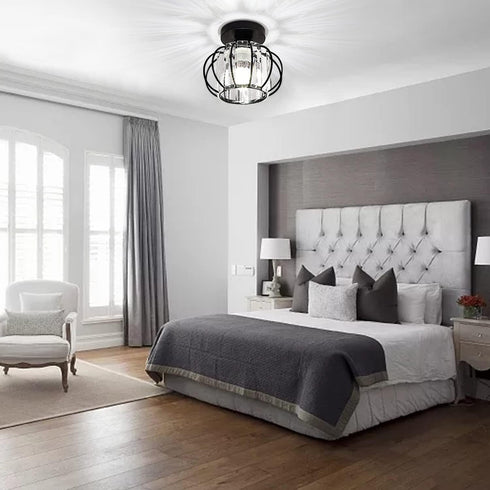 Industrial Black Semi Flush Mount Ceiling Light Fixture, Modern Close to Ceiling Light, Crystal Chandeliers Fixtures