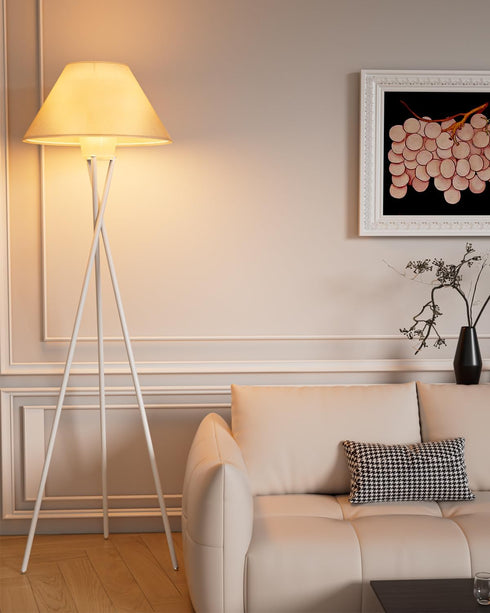 Tripod Floor Lamp, White Standing Lamps with E26 Bulb Included, Mid Century