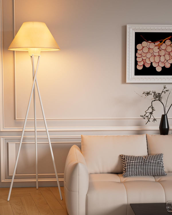 Tripod Floor Lamp, White Standing Lamps with E26 Bulb Included, Mid Century