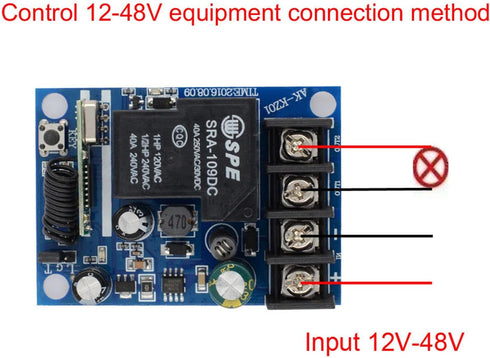 DC 12V 24V 36V 48V Relay Receiver, 40A RF Wireless Remote Control Switch System with Long Range Transmitter
