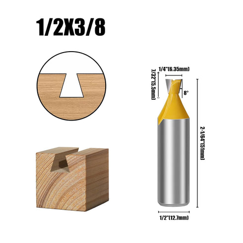 5PCS Set 1/2 Inch 1/4" 3/8" 1/2" 5/8" 3/4" Dovetail Router Bit Shank, Dia Carbide Router Bits for Woodworking, Wood