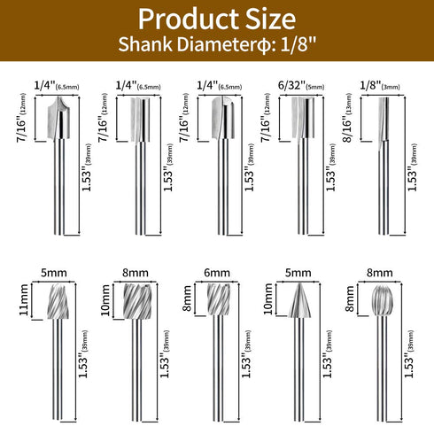 20Pc HSS Router Bit Set with 1/8"(3mm) Shank for DIY Woodworking, Carving, Engraving, Drilling & Sculpting
