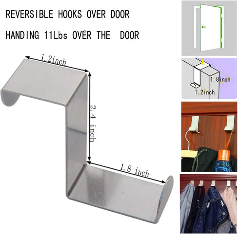 8 PCS Over The Door Hooks, Z-shaped Reversible Sturdy Hanging Hooks, Hold up to 11Lbs, Stainless Steel