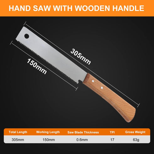 Small Hand Saw, 12inch Flush Cut Saw, Wooden Handle Flat Saw Accurate Household Woodworking Flush Cutting Trim Tool for Garden, Pruning, Carpentry, Decoration Household Saws by Suprwin