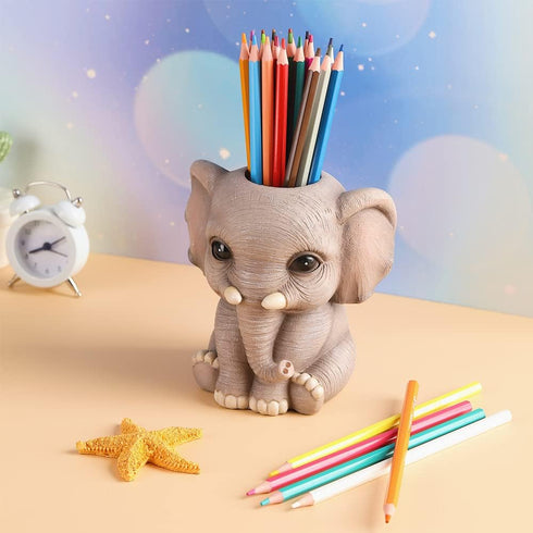 Elephant Pen Pencil Holder - Cute Fashion Desk Organizer, Makeup Brush Holder for Home Office Supplies