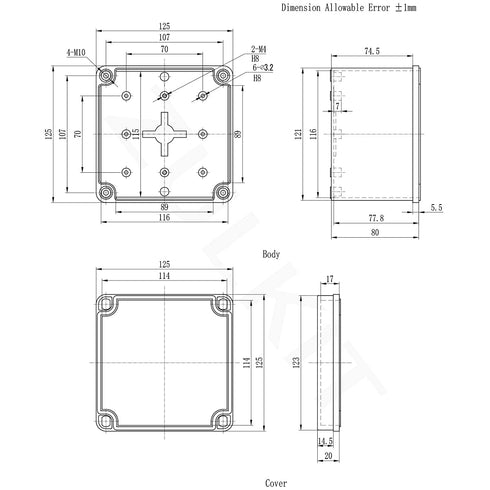 Zulkit Junction Box, IP67 Waterproof Dustproof ABS Plastic Electrical Project Enclosure, Grey 4.92 x 4.92 x 3.94 inch