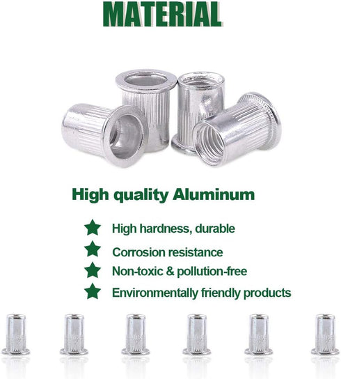 Keadic 100Pcs M5 Metric Rivet Nuts, Aluminum Flat Head Threaded Insert Nutserts for Automotive and Furniture Decoration