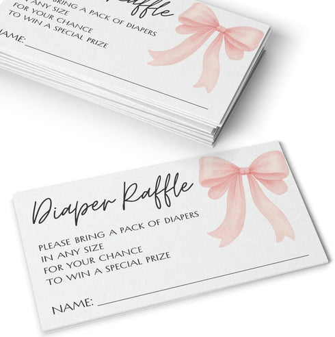 Set 30 Printed Party Diaper Raffle Baby Shower Insert Pink Bow Design, Girl Baby Shower Game Cards for Guests, Fun