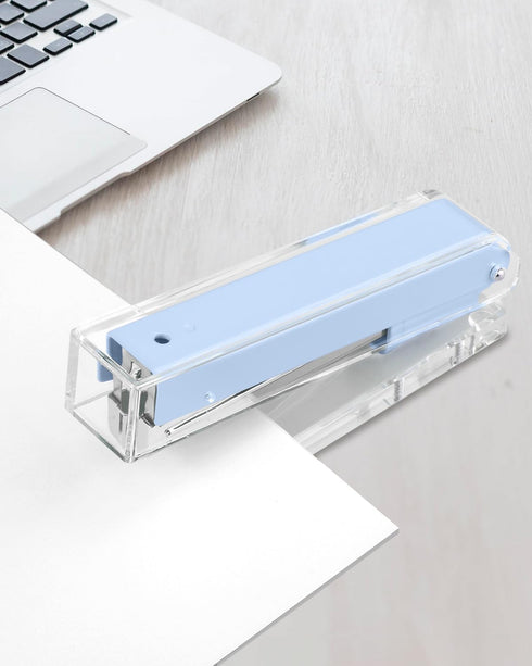 Clear Acrylic Stapler, Elegant Modern Desktop Stapler for Home, Office, or School (Macaron Blue)