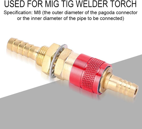 8mm Quick Connector Set for MIG TIG Welder Torch, Water Cooled & Gas Adapter Fitting (Red)
