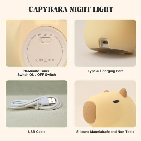 BemeedLigt Lamp,Dimmable Capybara Night Light, Cute Capybara Lamp Silicone Baby Nursery Nightlight,Rechargeable Bedside