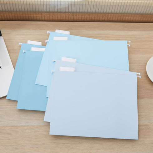 Y YOMA 6 Pack Gradient Hanging File Folders - Decorative Letter Size Folder Organizer for Filing Cabinet, Lake Blue