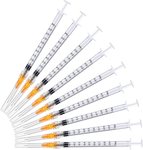 50 Pack 1ml 25 Gauge 5/8 Inch Syringes for Scientific Labs, Industrial Dispensing, Individually Sealed
