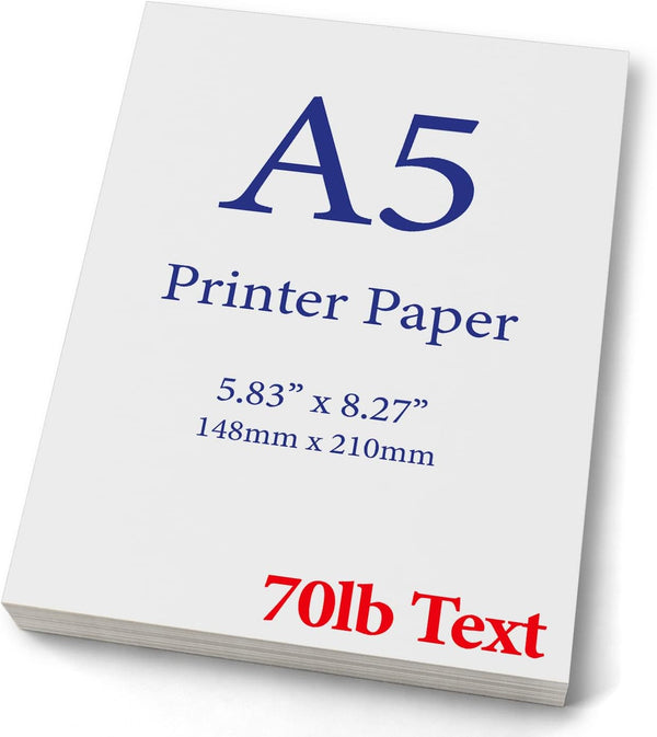 Premium A5 (8.3"x 5.83") Printer Paper - 70lb Text (105 gsm) Bright