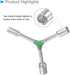Y-Shaped 3 Way Socket Wrench, 12mm 14mm 17mm, 4-inch Length, CR-V Hex Spanner Repair Tool, 1-Piece
