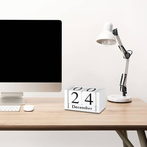 Wyleaves Vintage Wooden Calendar, Wooden Date Block Perpetual Calendar for Desk, Time Concept Rustic Wooden Cubes
